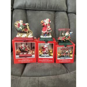 (3) Potpourri 1994 Christmas Stocking Hanger Holder Santa Sleigh Cast Iron Base